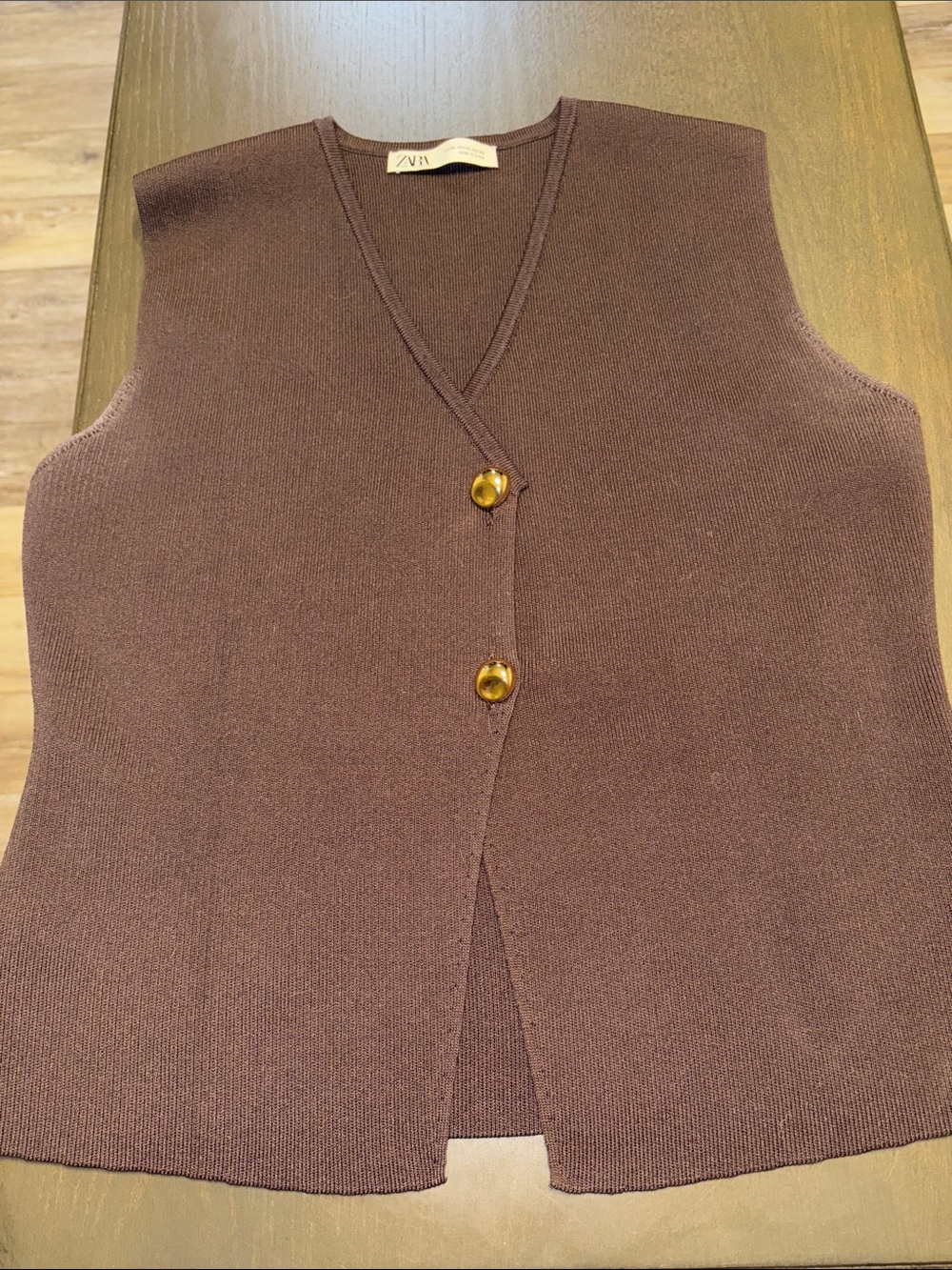 Zara Chocolate Brown V-Neck Knit Button Vest